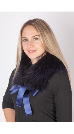 Extra dark blue fox fur collar-neck warmer